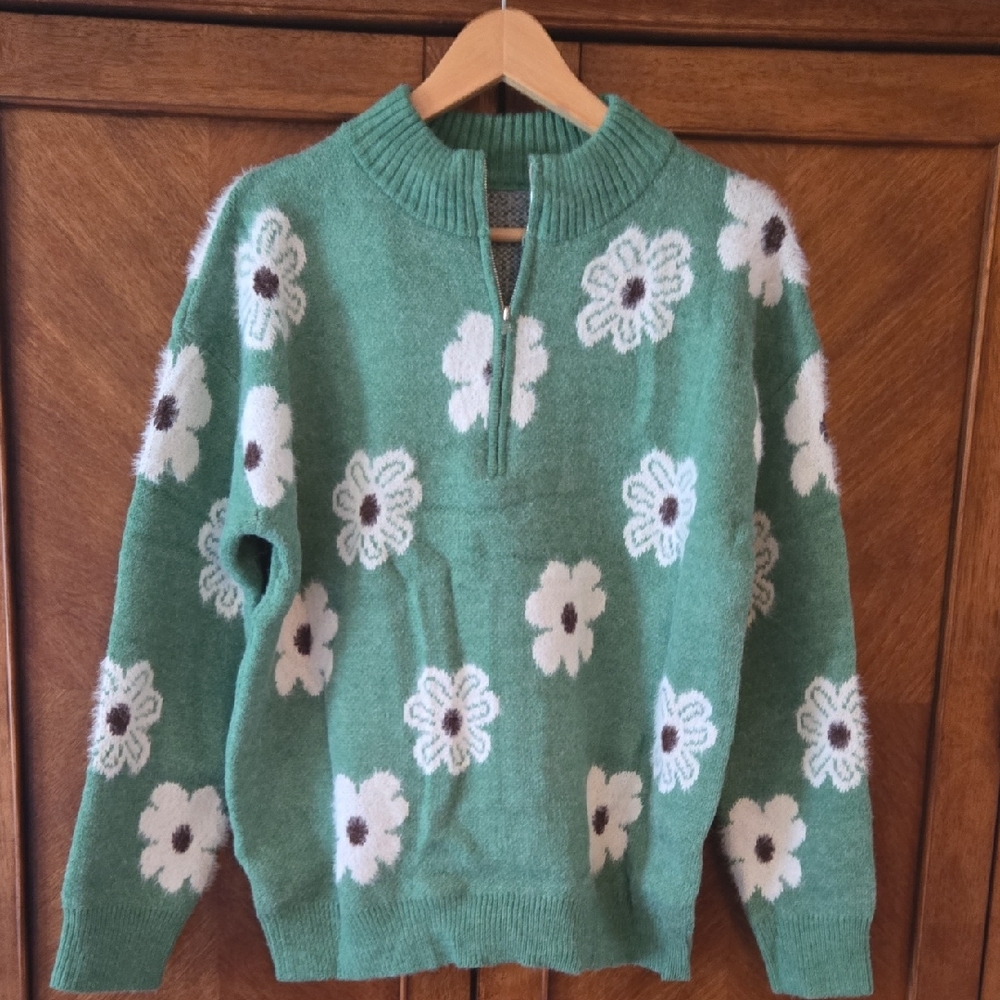 JODIFL Green Floral Cowl Neck Sweater